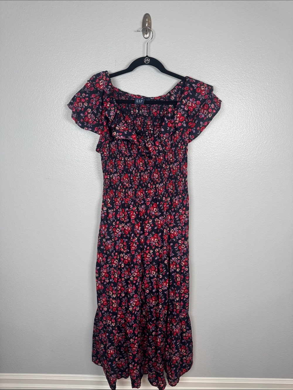 GAP Floral Flutter Sleeve Smocked Midi Dress Cotton Size Large - Picture 2 of 9